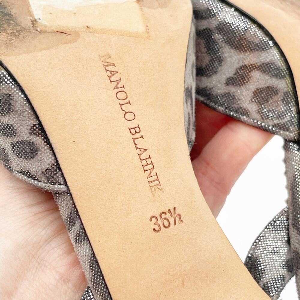 Manolo Blahnik Vintage Carolyne Silver Leopard Crystal Slingback Heels IT 36.5 - Picture 12 of 12